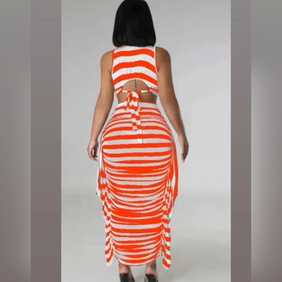 Maxi Skirt Set, Orange And White Stripes, Polyester/ Spandex Fabric, NWT - Picture 2 of 3